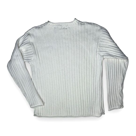 Vintage 90s MADE IN JAPAN Polo Ribbed Sweater L Ivory Fisherman Short Fit - Picture 4 of 9
